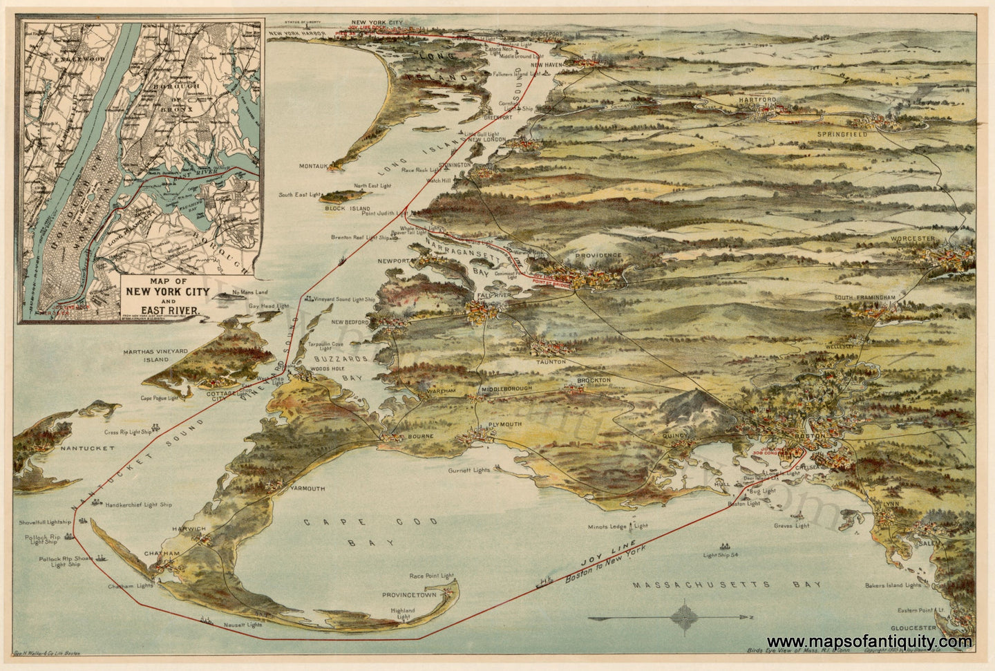Reproduction-Bird's-Eye-View-of-Mass.,-R.I.,-&-Conn.---Maps-Of-Antiquity