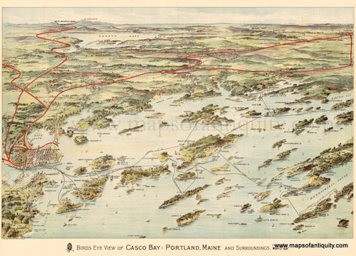 Reproduction-Birds-Eye-View-of-Casco-Bay:-Portland,-Maine-and-surroundings---Maps-Of-Antiquity