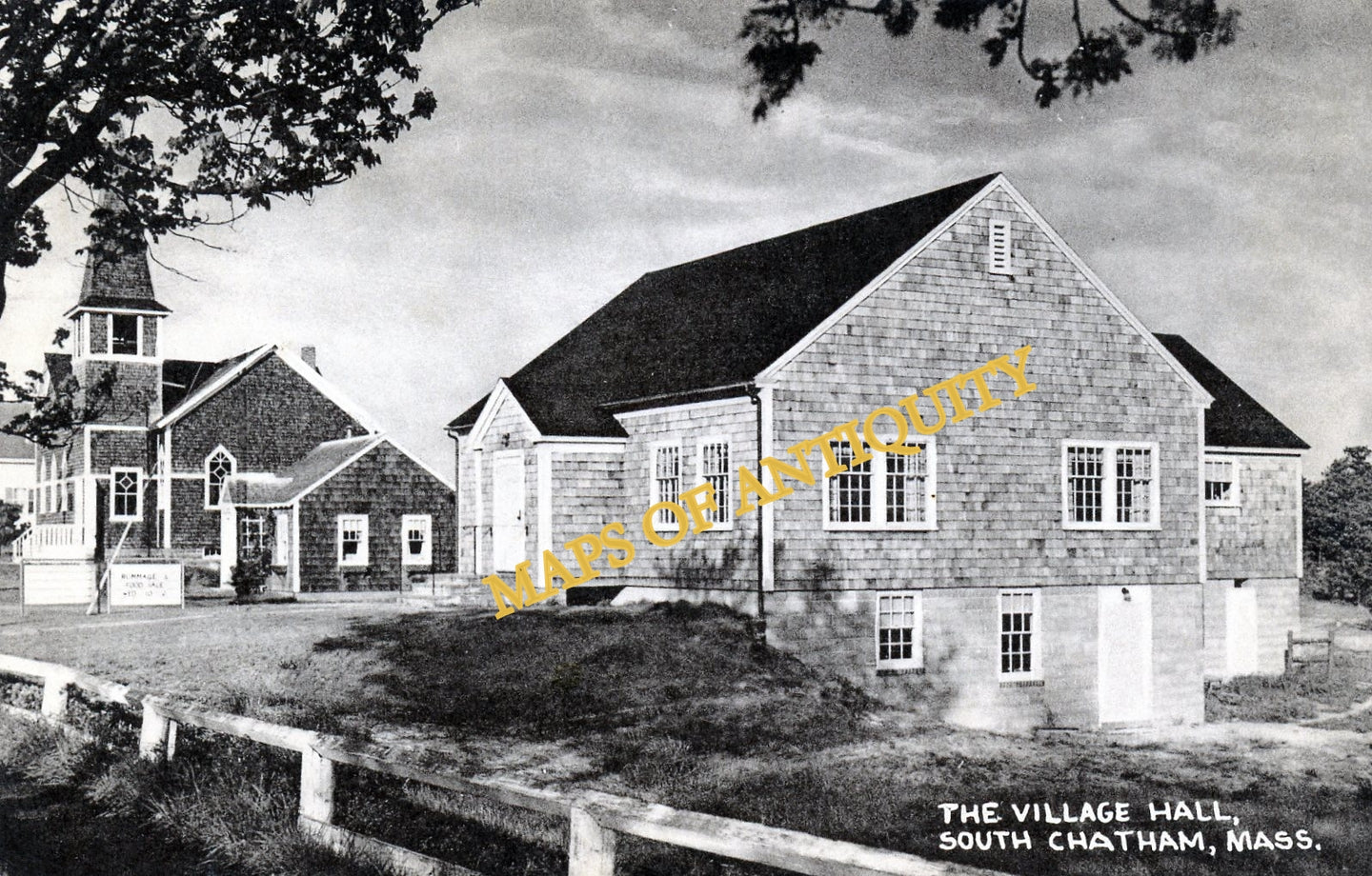 Black-and-White-Printed-Antique-Postcard-The-Village-Hall-South-Chatham-Mass.---Postcard-******-Antique-Postcards-Cape-Cod-and-Islands-1950-Collotype-Maps-Of-Antiquity
