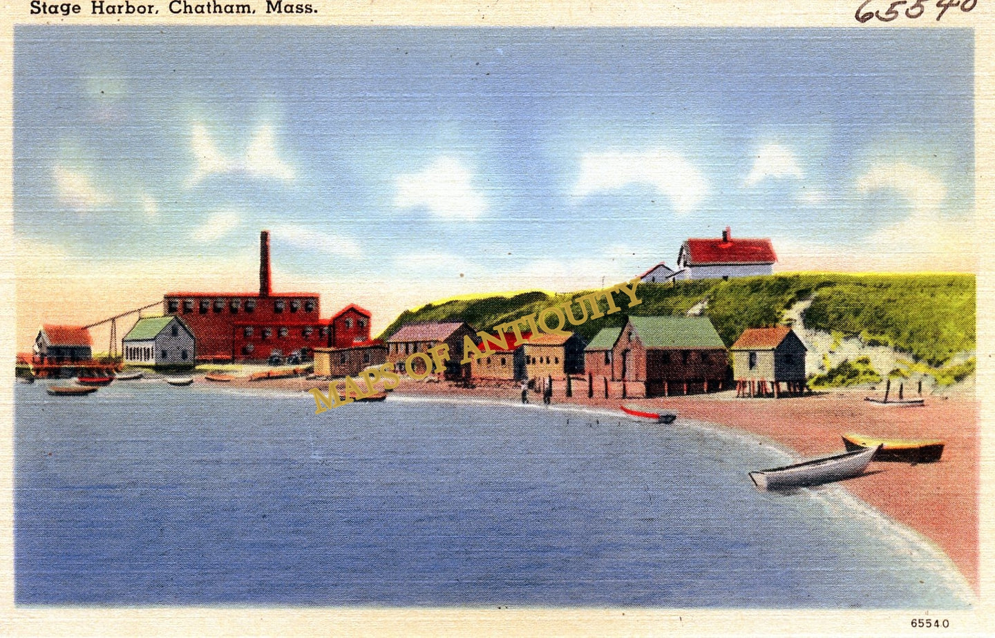 Colored-Antique-Postcard-Stage-Harbor-Chatham-Mass.---Postcard-******-Antique-Postcards-Cape-Cod-and-Islands-1905-1935-C.A.-Lake-Maps-Of-Antiquity
