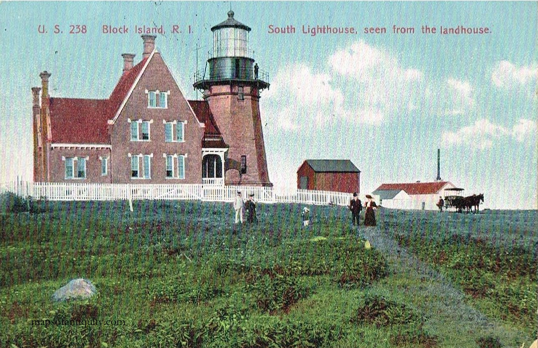 Colored-Antique-Postcard-U.S.-238-Block-Island-R.I.-South-Lighthouse---Postcard-Antique-Postcards-Rhode-Island-1907-unknown-Maps-Of-Antiquity