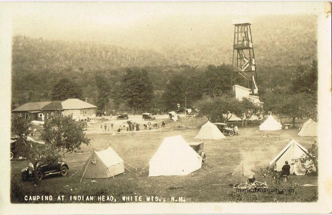 Black-&-white-real-photo-Camping-at-Indian-Head-White-Mts-N.H.---Postcard-Antique-Postcards-New-Hamphsire-c.-1930-Real-Photo-Maps-Of-Antiquity