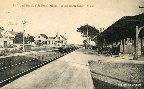 Black-and-White-Printed-Antique-Postcard-Railroad-Station-&-Post-Office-West-Barnstable-Mass---Postcard-Antique-Postcards--1917-Parker-Maps-Of-Antiquity