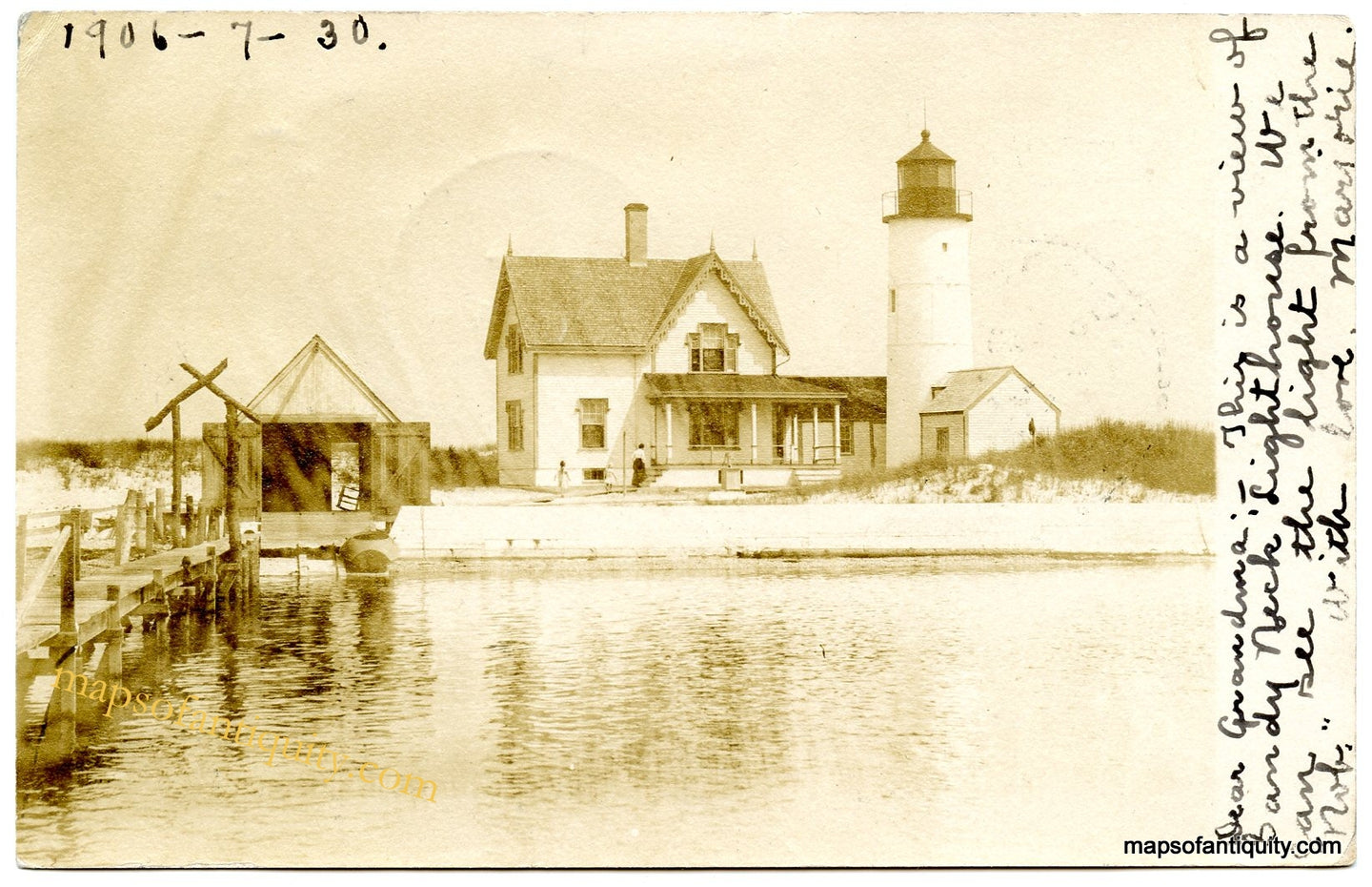 Black-&-white-real-photo-Sandy-Neck-Lighthouse-Barnstable-Mass---Postcard-**********-Antique-Postcards--1906-Real-Photo-Maps-Of-Antiquity