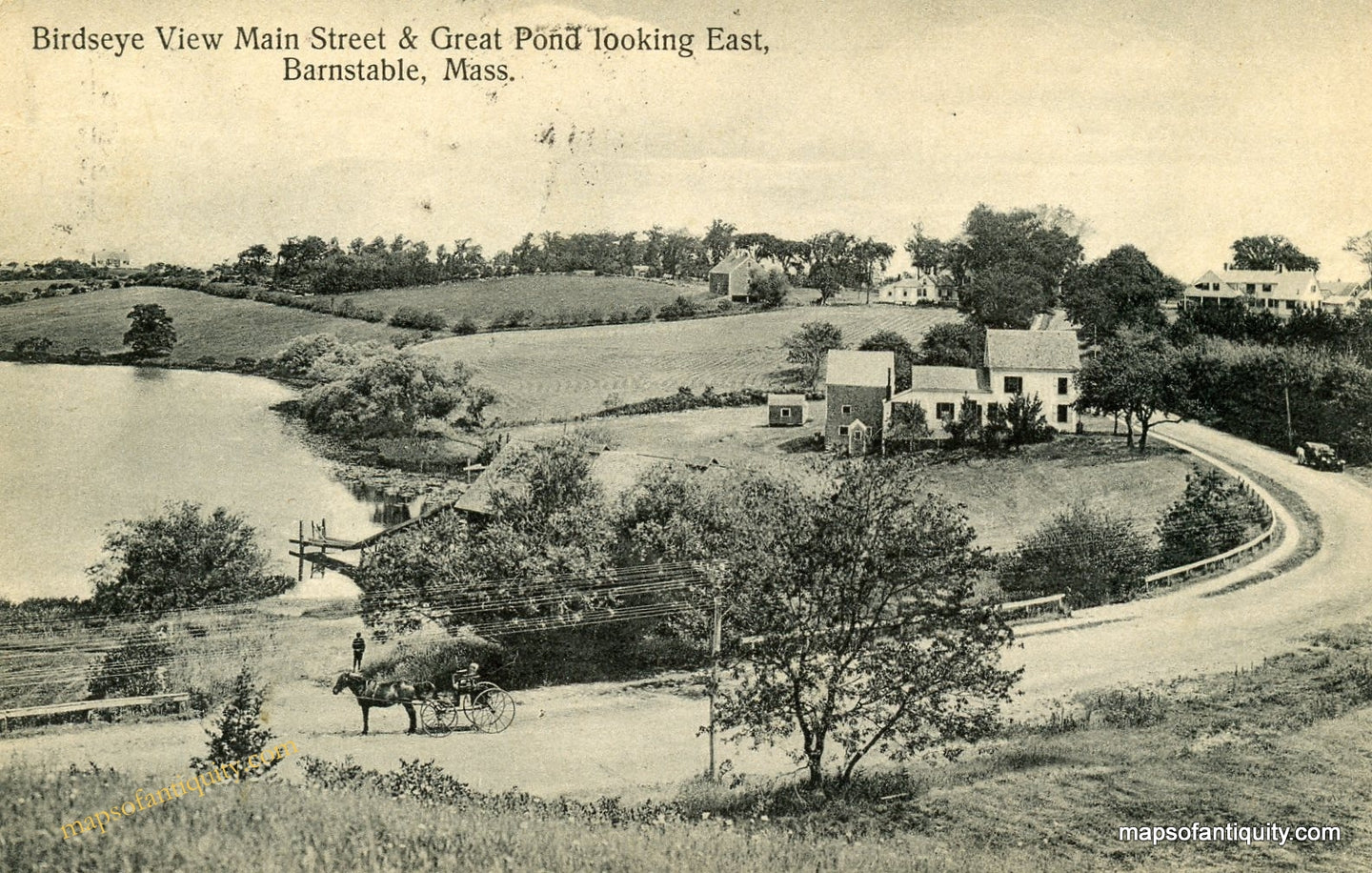 Black-and-White-Printed-Antique-Postcard-Birdseye-View-Main-Street-&-Great-Pond-looking-East-Barnstable-MA---Postcard-Antique-Postcards--1915-Phinney-Maps-Of-Antiquity