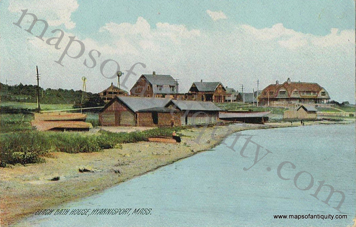 Antique-Postcard-Post-Card-Postcards-Cards-Beach-Bathhouse-Hyannisport-Mass.