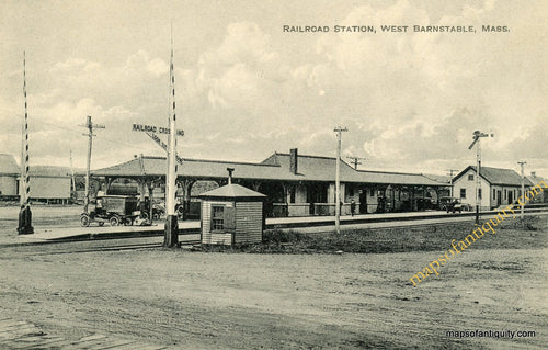 Black-and-White-Printed-Antique-Postcard-Railroad-Station-&-Post-Office-West-Barnstable-Mass---Postcard-Antique-Postcards--1915-Parker-Maps-Of-Antiquity