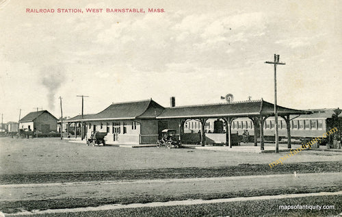 Black-and-White-Printed-Antique-Postcard-Railroad-Station-West-Barnstable-Mass---Postcard-Antique-Postcards--1912-Dickerman-&-Sons-Maps-Of-Antiquity