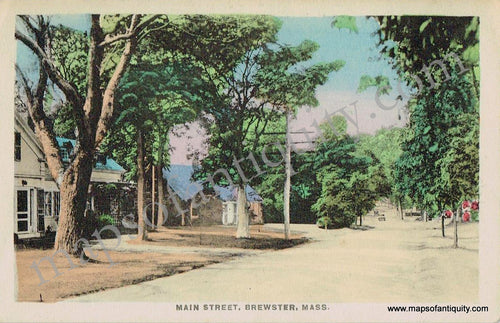Colored-Antique-Postcard-Main-Street-Brewster-Mass---Postcard-Antique-Postcards--c.-1930-E.D.-West-Maps-Of-Antiquity