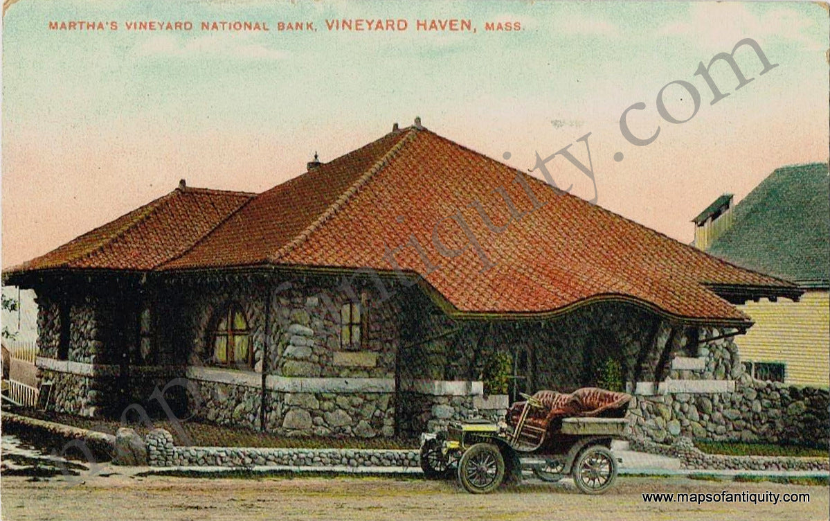 Colored-Antique-Postcard-Martha's-Vineyard-National-Bank-Vineyard-Haven-Mass---Postcard-Antique-Postcards--1922-Thomson-Maps-Of-Antiquity