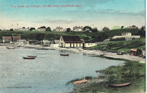 Antique-Postcard-Post-Card-Postcards-Cards-Boat-House-and-Cottages-Old-Mill-Pond-Chatham-MA