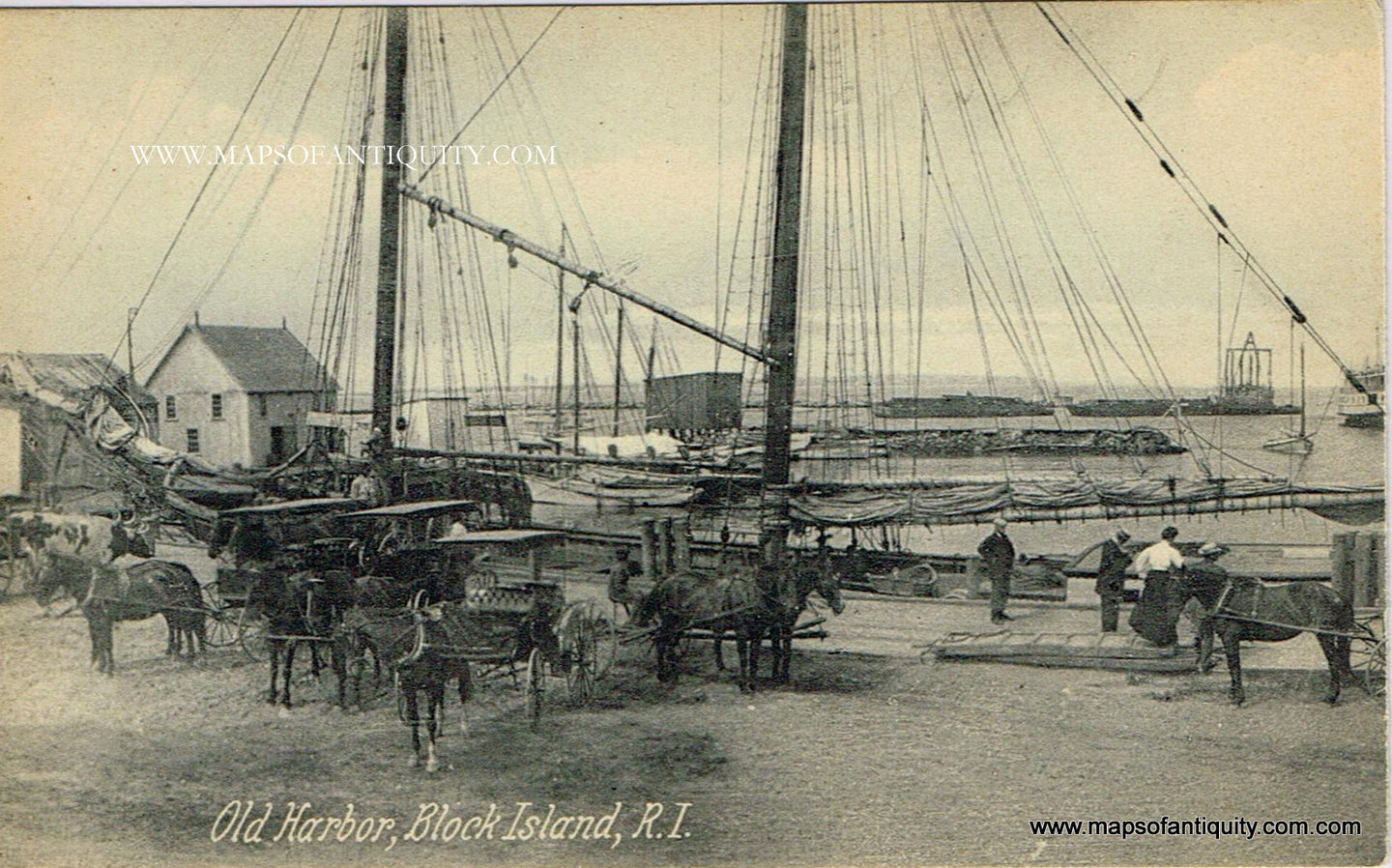 Antique-Black-and-White-Post-Card-Old-Harbor-Block-Island-Rhode-Island-Postcard---Postcard-**********-Postcard-Rhode-Island-1898-1901-The-Rotograph-Co-NY-Maps-Of-Antiquity