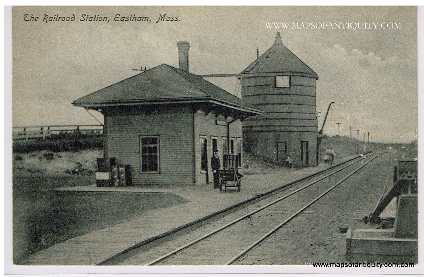 Antique-Black-and-White-Post-Card-The-Railroad-Station-Eastham-Mass---Postcard-****-Postcard-Cape-Cod-and-Islands-1907-1914-Provincetown-Advocate-Maps-Of-Antiquity