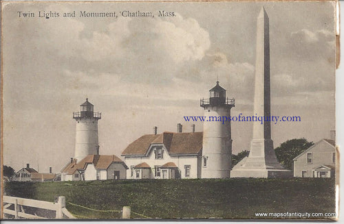 Antique-Postcard-Twin-Lights-and-Monument-Chatham-Mass-Unfolding-Postcard-with-many-other-scenes!