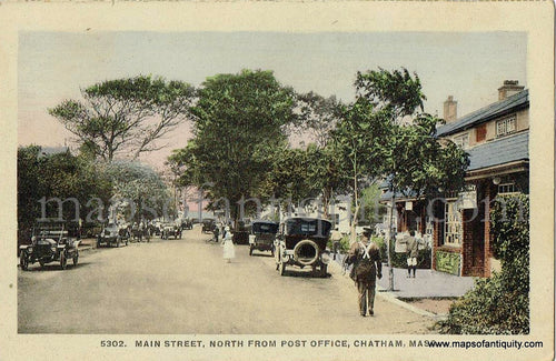 Antique-Postcard-Post-Card-Postcards-Cards-Chatham-Mass-Mass.-Massachusetts-Cape-Cod-MA-Town-History-1910s-1900s-Early-20th-Century-Main-Street-St-North-From-Post-Office-Maps-of-Antiquity