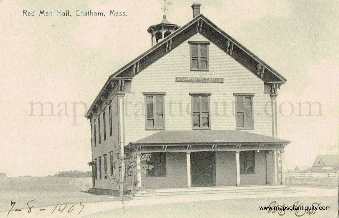 Antique-Postcard-Post-Card-Postcards-Cards-Chatham-Mass-Mass.-Massachusetts-Cape-Cod-MA-Town-History-1910s-Early-1900s-20th-Century-Red-Men-Men's-Hall-Maps-of-Antiquity