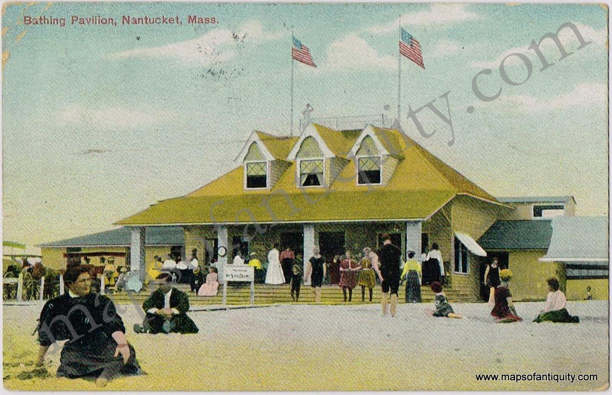 Antique-Postcard-Post-Card-Postcards-Cards-Mass-Mass.-Massachusetts-Nantucket-Island-MA-Town-History-Early-1900s-20th-Century-Bathing-Pavilion-Beach-Maps-of-Antiquity