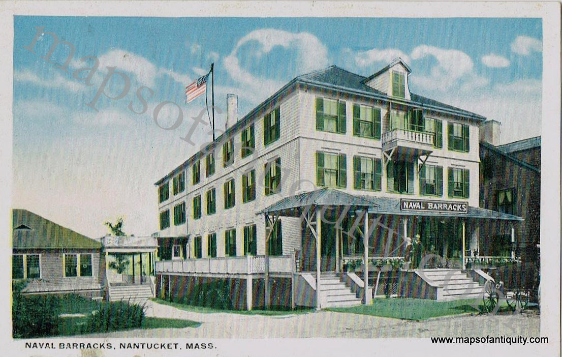 Antique-Postcard-Post-Card-Postcards-Cards-Mass-Mass.-Massachusetts-Nantucket-Island-MA-Town-History-Early-1900s-1910s-1920s-1930s-20th-Century-Naval-Barracks-Maps-of-Antiquity